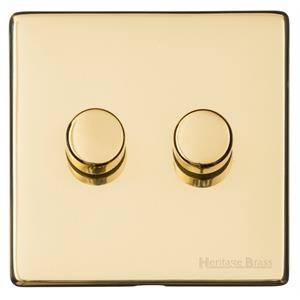 M Marcus Heritage Brass Vintage Range 2 Gang Multi Location Primary Dimmer Switch (Compatible with LED bulbs)