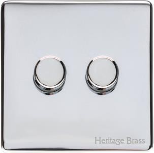 M Marcus Heritage Brass Vintage Range 2 Gang Multi Location Secondary Dimmer Switch (Compatible with LED bulbs)