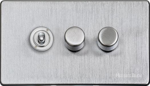 M Marcus Heritage Brass Vintage Range 3 Gang Mixed Toggle Dimmer Switch 1xToggle 2xTED