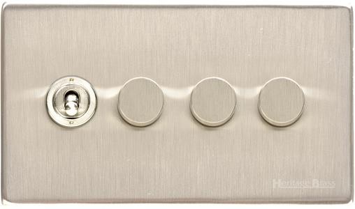 M Marcus Heritage Brass Vintage Range 4 Gang Mixed Toggle Dimmer Switch 1xToggle 3xTED
