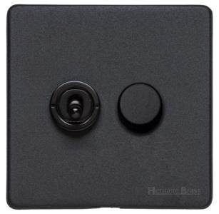 M Marcus Heritage Brass Vintage Range 2 Gang Mixed Toggle Dimmer Switch 1xToggle 1xTED
