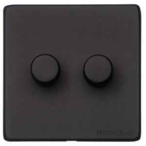 M Marcus Heritage Brass Vintage Range Matt Black 2 Gang Multi Location Primary Dimmer Switch (Compatible with LED bulbs)