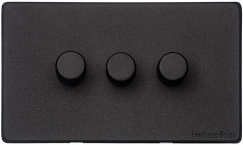 M Marcus Heritage Brass Vintage Range Matt Black 3 Gang Multi Location Secondary Dimmer Switch (Compatible with LED bulbs)