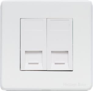 M Marcus Heritage Brass Vintage Gloss White Range 2 Gang CAT6 Socket