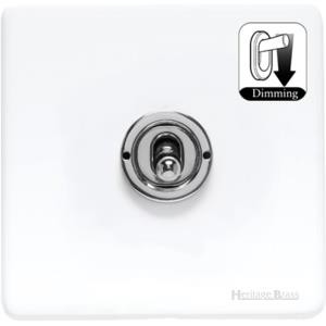 M Marcus Heritage Brass Vintage Gloss White Range 1 Gang Dimming Toggle Switch