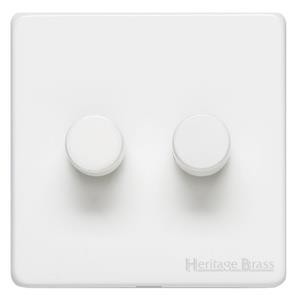 M Marcus Heritage Brass Vintage Gloss White Range 2 Gang Multi Location Primary Dimmer Switch (Compatible with LED bulbs)