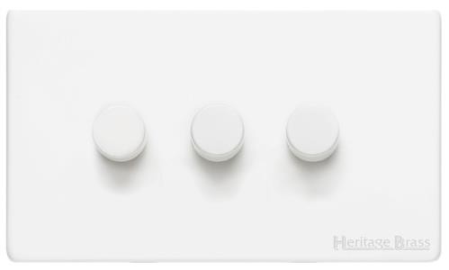 M Marcus Heritage Brass Vintage Gloss White Range 3 Gang Multi Location Secondary Dimmer Switch (Compatible with LED bulbs)