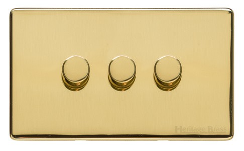 M Marcus Heritage Brass Studio Range 3 Gang Multi Location Primary Dimmer Switch (Compatible with LED bulbs)
