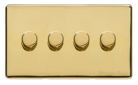 M Marcus Heritage Brass Studio Range 4 Gang Trailing Edge Dimmer (Compatible with LED bulbs)
