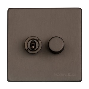 M Marcus Heritage Brass Studio Range 2 Gang Mixed Toggle Switch Dimmer Switch 1xToggle Switch 1xTED