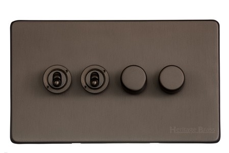 M Marcus Heritage Brass Studio Range 4 Gang Mixed Toggle Switch Dimmer Switch 2xToggle Switch 2xTED