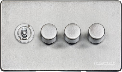 M Marcus Heritage Brass Studio Range 4 Gang Mixed Toggle Switch Dimmer Switch 1xToggle Switch 3xTED