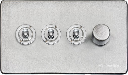 M Marcus Heritage Brass Studio Range 4 Gang Mixed Toggle Switch Dimmer Switch 3xToggle Switch 1xTED