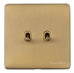 M Marcus Heritage Brass Studio Range 2 Gang Stockholm Toggle Switch