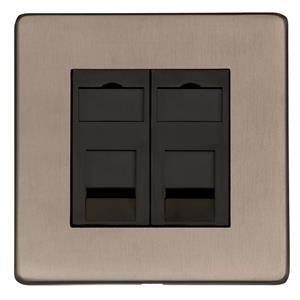 M Marcus Heritage Brass Studio Range 2 Gang CAT6 Socket with Black Trim