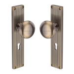 M Marcus Heritage Brass Victoria Reeded Mortice Knob on Plate - Antique Brass