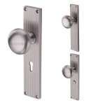 M Marcus Heritage Brass Victoria Reeded Mortice Knob on Plate - Satin Nickel Plate