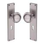 M Marcus Heritage Brass Victoria Reeded Mortice Knob on Plate - Satin Nickel Plate
