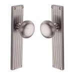 M Marcus Heritage Brass Victoria Reeded Mortice Knob on Plate - Satin Nickel Plate