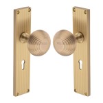 M Marcus Heritage Brass Beehive Reeded Mortice Knob on Plate - Satin Brass