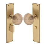 M Marcus Heritage Brass Beehive Reeded Mortice Knob on Plate - Satin Brass