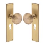 M Marcus Heritage Brass Beehive Reeded Mortice Knob on Plate - Satin Brass