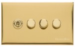 M Marcus Heritage Brass Winchester Range 4 Gang Mixed Toggle Switch Dimmer Switch 1xToggle Switch 3xTED