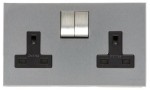 M Marcus Heritage Brass Winchester Range Double Switched Socket with Black Trim