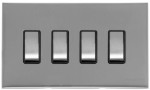 M Marcus Heritage Brass Winchester Range 4 Gang 2 Way Rocker Switch with Black Trim