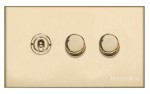 M Marcus Heritage Brass Winchester Range 3 Gang Mixed Toggle Switch Dimmer Switch 1xToggle Switch 2xTED