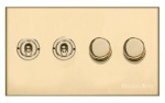 M Marcus Heritage Brass Winchester Range 4 Gang Mixed Toggle Switch Dimmer Switch 2xToggle Switch 2xTED