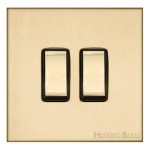 M Marcus Heritage Brass Winchester Range 2 Gang 2 Way Rocker Switch with Black Trim