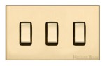 M Marcus Heritage Brass Winchester Range 3 Gang 2 Way Rocker Switch with Black Trim