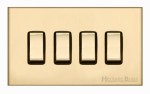 M Marcus Heritage Brass Winchester Range 4 Gang 2 Way Rocker Switch with Black Trim