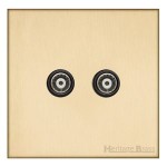 M Marcus Heritage Brass Winchester Range 2 Gang Non-Isolated TV Coaxial Socket with Black Trim