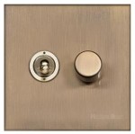M Marcus Heritage Brass Winchester Range 2 Gang Mixed Toggle Switch Dimmer Switch 1xToggle Switch 1xTED