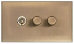 M Marcus Heritage Brass Winchester Range 3 Gang Mixed Toggle Switch Dimmer Switch 1xToggle Switch 2xTED