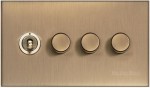 M Marcus Heritage Brass Winchester Range 4 Gang Mixed Toggle Switch Dimmer Switch 1xToggle Switch 3xTED