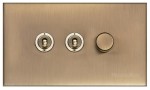 M Marcus Heritage Brass Winchester Range 3G Mixed Toggle Switch Dimmer Switch 2xToggle Switch 1xTED