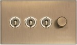 M Marcus Heritage Brass Winchester Range 4 Gang Mixed Toggle Switch Dimmer Switch 3xToggle Switch 1xTED