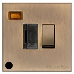 M Marcus Heritage Brass Winchester Range Switched Fused Spur Unit with Neon Indicator and Flex Outlet and Black Trim 