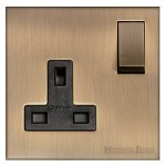 M Marcus Heritage Brass Winchester Range Single Switched Socket with Black Trim