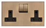 M Marcus Heritage Brass Winchester Range Double Switched Socket with Black Trim