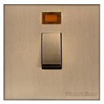 M Marcus Heritage Brass Winchester Range 20 Amp Double Pole Switch with Neon Indicator and Black Trim