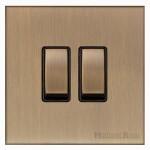 M Marcus Heritage Brass Winchester Range 2 Gang 2 Way Rocker Switch with Black Trim