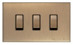 M Marcus Heritage Brass Winchester Range 3 Gang 2 Way Rocker Switch with Black Trim
