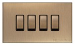 M Marcus Heritage Brass Winchester Range 4 Gang 2 Way Rocker Switch with Black Trim