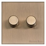 M Marcus Heritage Brass Winchester Range 2 Gang Multi Location Primary Dimmer (Compatible with LED bulbs)