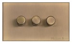 M Marcus Heritage Brass Winchester Range 3 Gang 2 Way Push On/Off Dimmer Switch (400 watts)
