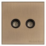 M Marcus Heritage Brass Winchester Range 2 Gang Non-Isolated TV Coaxial Socket with Black Trim